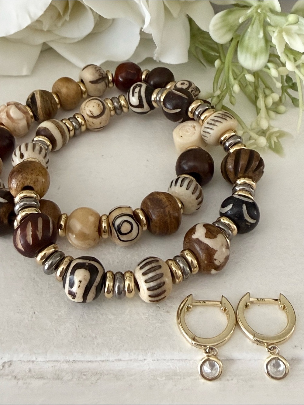 Chunky Boho Beaded Bracelet & Earring Set